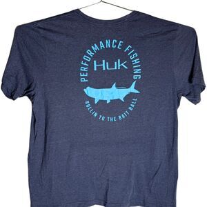 Huk Men's Performance Fishing Crew Neck Short Sleeve‎ T-Shirt Navy Blue Size 3XL